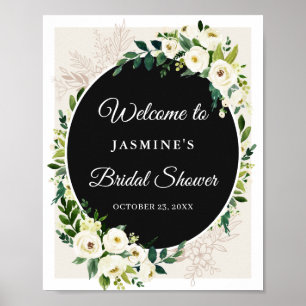 Elegantes Chic Green White Floral Brautparty Zeich Poster