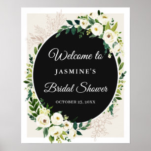 Elegantes Chic Green White Floral Brautparty Zeich Poster