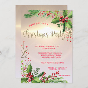 Elegantes Chic Holly Berries Company Weihnachts-Pa Einladung