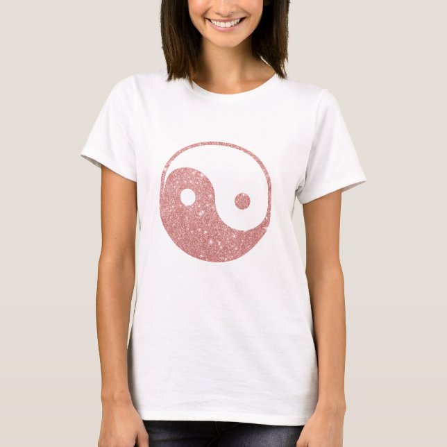 Elegantes Chic-Imitat-Glitzer-Rosen-Gold Ying Yang T-Shirt (Vorderseite)