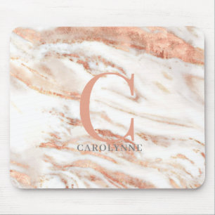 Elegantes Chic Kupfer-Rose Gold-Marmor-Monogramm Mousepad