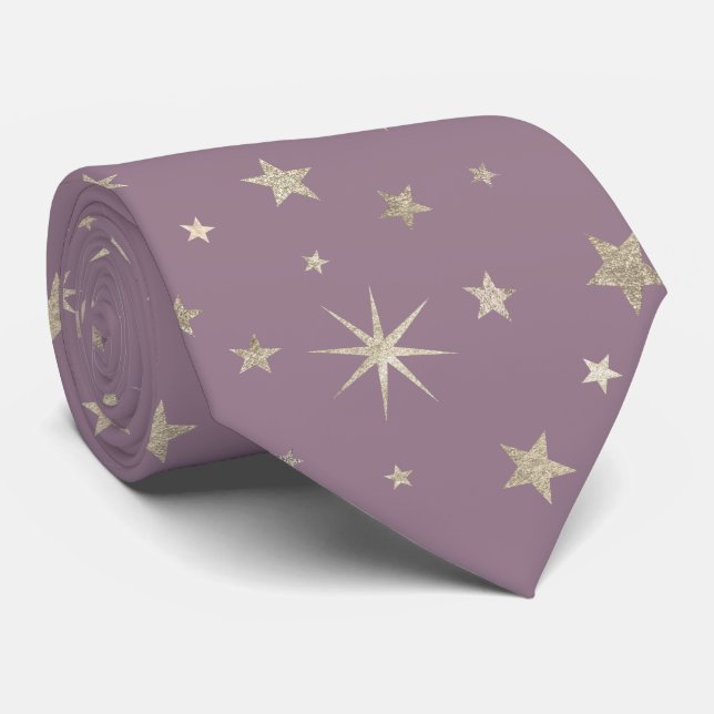 Elegantes Chic Lavender Lila Silver Stars Monogram Krawatte (Gerollt)