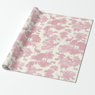 Elegantes Chic Light Pink Toile Deer Woodland Geschenkpapier