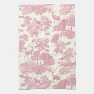 Elegantes Chic Light Pink Toile Deer Woodland Geschirrtuch