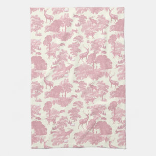 Elegantes Chic Light Pink Toile Deer Woodland Geschirrtuch