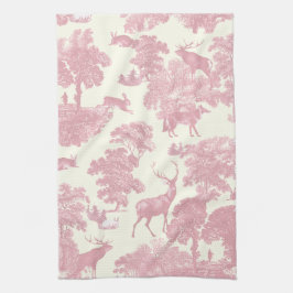 Elegantes Chic Light Pink Toile Deer Woodland Geschirrtuch