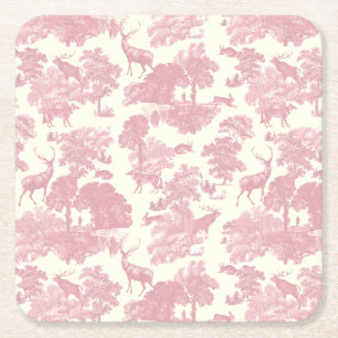 Elegantes Chic Light Pink Toile Deer Woodland Rechteckiger Pappuntersetzer