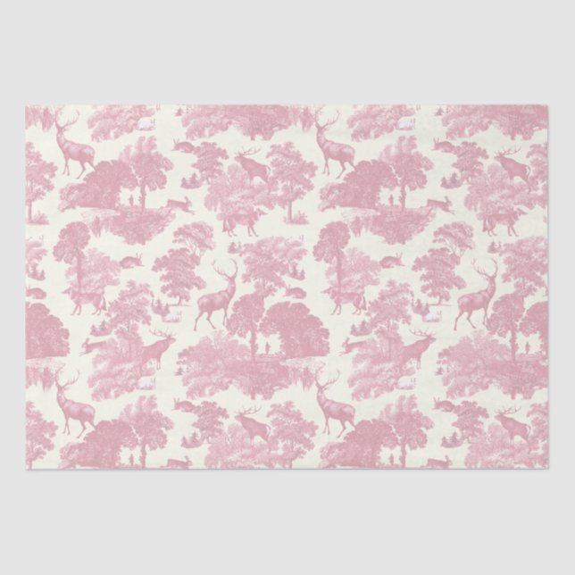 Elegantes Chic Light Pink Toile Deer Woodland Seidenpapier (Vorderseite)