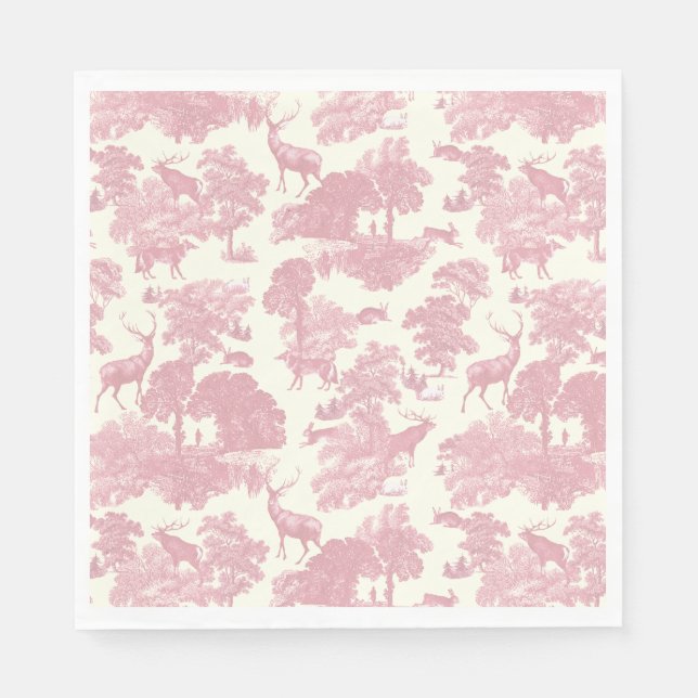 Elegantes Chic Light Pink Toile Deer Woodland Serviette (Vorderseite)