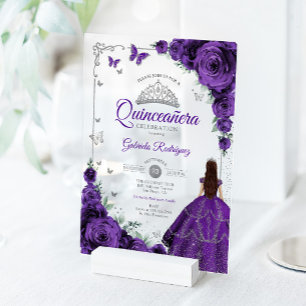 Elegantes Chic Lila Rosen Silber Quinceanera Acryleinladungen