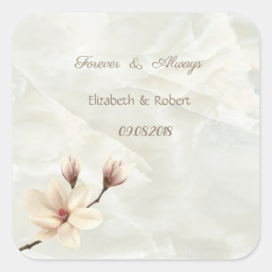Elegantes Chic Magnolie, Marmor Hochzeit Quadratischer Aufkleber