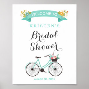 Elegantes Chic Mint Green Bicycle Brautparty Signa Poster