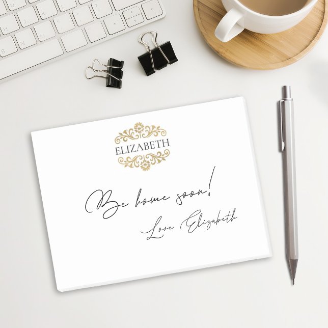 Elegantes, chic modernes Monogramm Schwarz Gold Post-it Klebezettel (Elegant black and gold monogram Post it notes. Personalize them with your name.)