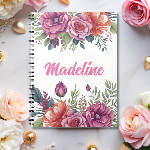 Elegantes Chic Monogram Blume Muster Personalisier Notizblock