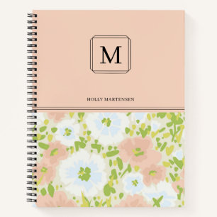 Elegantes Chic Monogramm Blumenmuster Personalisie Notizbuch