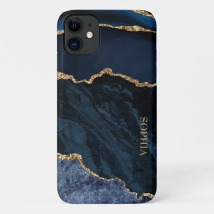 Elegantes Chic Navy Blau Goldmarmor Achat Maßanfer Case-Mate iPhone Hülle