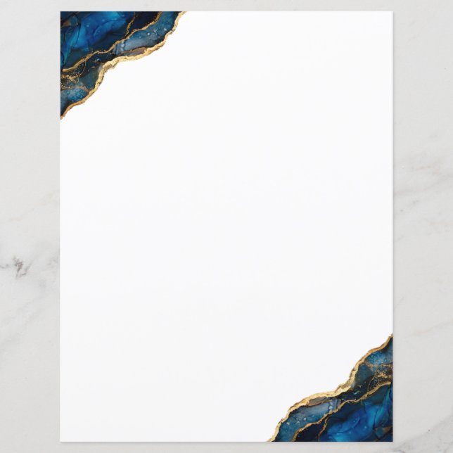 Elegantes Chic Navy Blue Gold Agate Stationery Pap (Vorderseite)