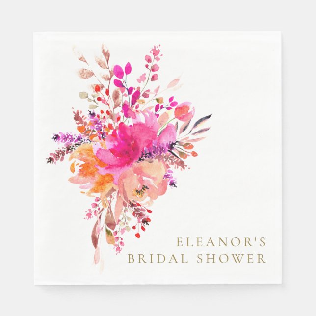 Elegantes Chic Pink Floral Brautparty Custom Serviette (Vorderseite)