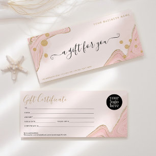 Elegantes Chic Pink Gold Marble Agate Certificate