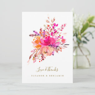 Elegantes Chic Pink Watercolor Floral Wedding Foto Dankeskarte