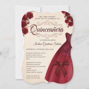 Elegantes Chic Quinceanera 15. Geburtstag Burgunde Einladung