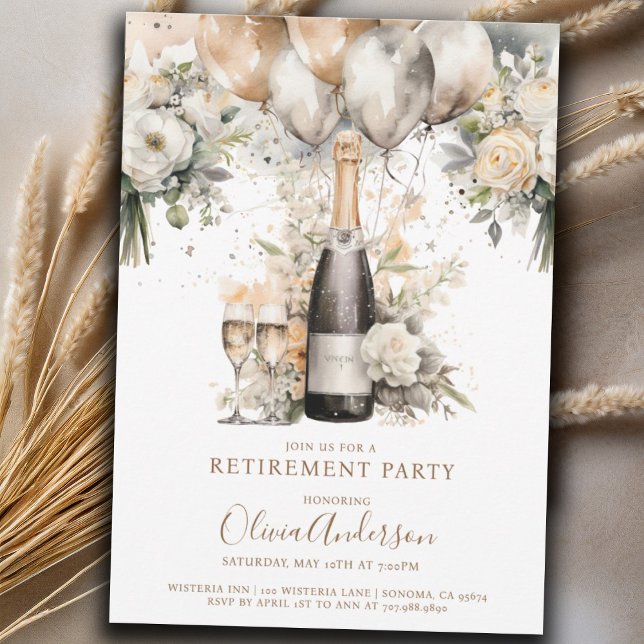 Elegantes Chic Retirement-Party | Champagne Balloo Einladung (Von Creator hochgeladen)