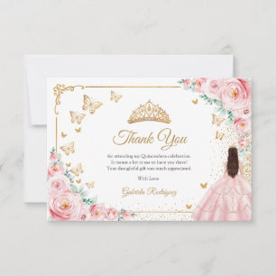 Elegantes Chic Rosa Rosen Gold Quinceanera Dankeskarte