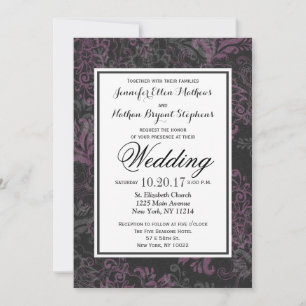 Elegantes Chic Rosa, Schwarz & Gray Floral Einladung