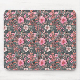 Elegantes Chic Rosa und Grau Blumenmuster Mousepad