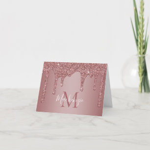 Elegantes Chic Rose Gold Dripping Glitzer Monogram Dankeskarte