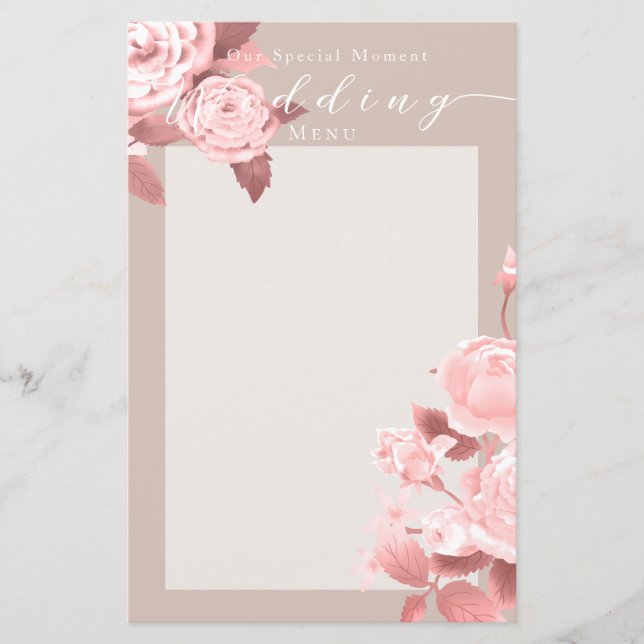Elegantes Chic Rose Wedding Menu (Vorderseite)