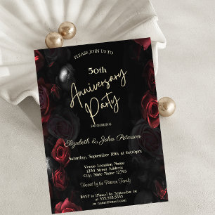 Elegantes Chic Rot Rosen Schwarz Hochzeit Jubiläum Einladung