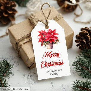 Elegantes Chic rotes Poinsettia-Wasserfarben-Chris Geschenkanhänger