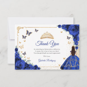 Elegantes Chic Royalblaue Rosen Goldene Quinceaner Dankeskarte