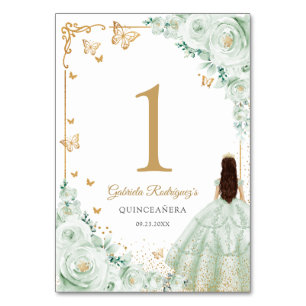 Elegantes Chic Salbei-Grün Rosen Gold Quinceanera Tischnummer