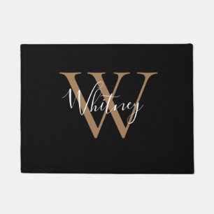 Elegantes Chic Schwarz Gold Monogramm Schriftzug N Fußmatte
