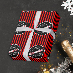 Elegantes Chic Schwarz-Rot-Gestreiftes Popcorn-Mus Geschenkpapier