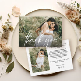Elegantes Chic Script Heart Wedding Foto Dankeskarte