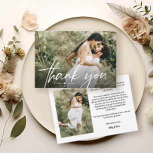 Elegantes Chic Script Heart Wedding Foto Dankeskarte