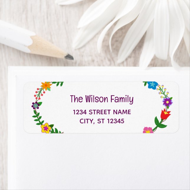 Elegantes Chic Script Moderne Blume Rücksendeadres (Insitu)