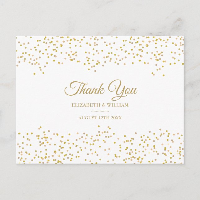 Elegantes Chic Script Vielen Dank Gold Dust Confet Postkarte (Vorderseite)