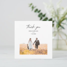 Elegantes Chic Script Wedding Foto Danke Karte