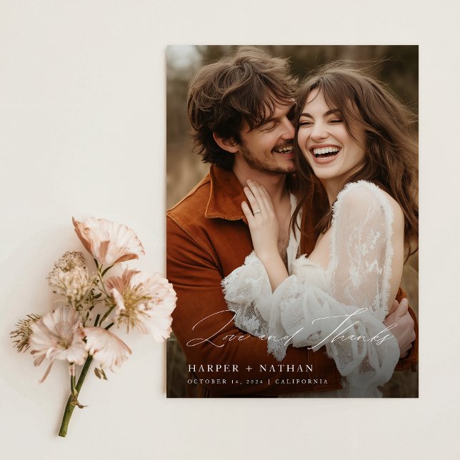 Elegantes Chic Script Wedding Foto Dankeskarte (Von Creator hochgeladen)