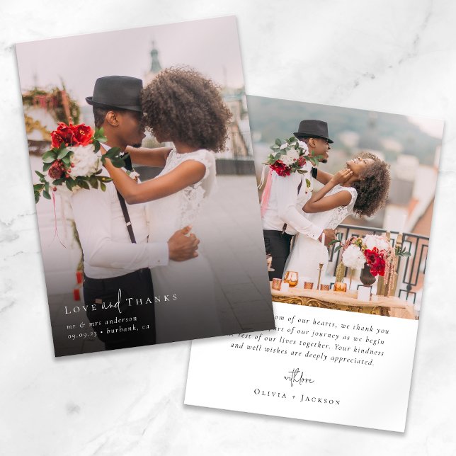 Elegantes Chic Script Wedding Foto Dankeskarte (Von Creator hochgeladen)