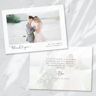 Elegantes Chic Script Wedding Foto Dankeskarte
