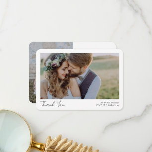 Elegantes Chic Script Wedding Foto Dankeskarte