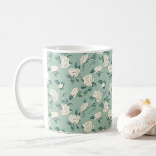 Elegantes Chic  Stylische Vintage Weiße Rosen Kaffeetasse