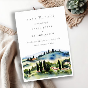 Elegantes Chic Toskana Italien Aquarell-Landschaft Save The Date