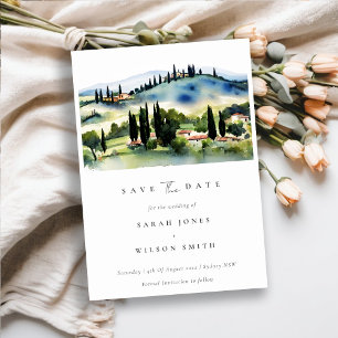 Elegantes Chic Toskana Italien Aquarell-Landschaft Save The Date