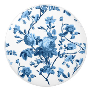 Elegantes Chic Vintage Blaues Rosenblütenmuster Keramikknauf